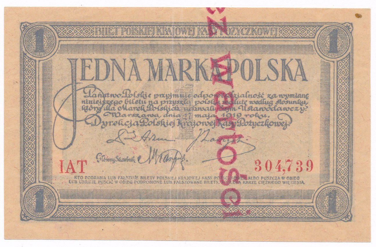 WZÓR. 1 marka polska 1919 seria IAT – BEZ WARTOŚCI